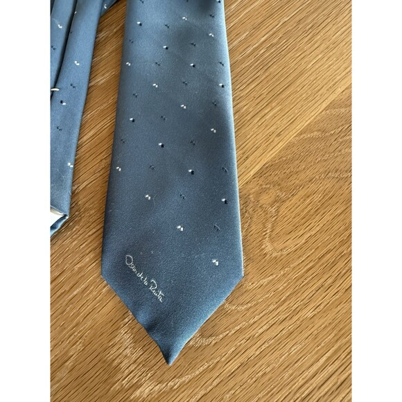Vintage Oscar De La Renta Couture Men's Necktie Blue Silk Dotted Dress - Picture 2 of 4